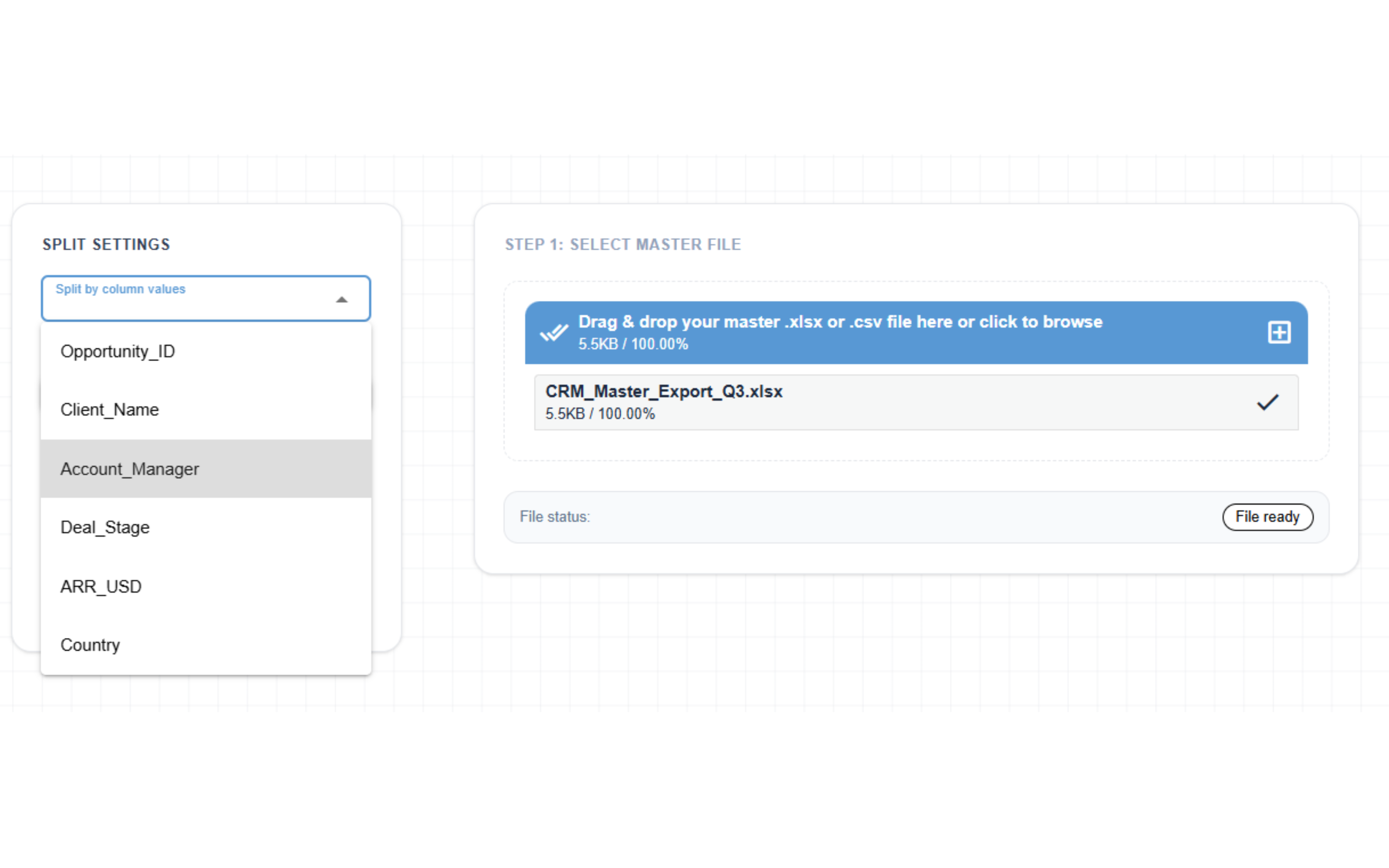 Splicebatch CSV Splitter interface